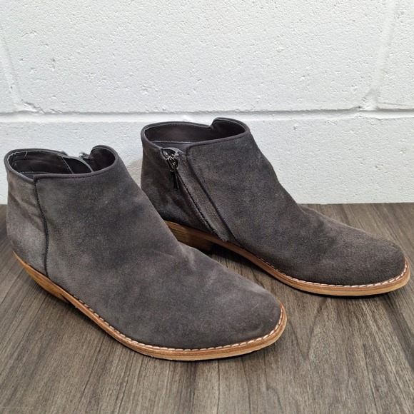 Sam Edelman Western Mercer Grey Suede Boots Side Zip Stacked Heel Women's 9.5M - Picture 3 of 10